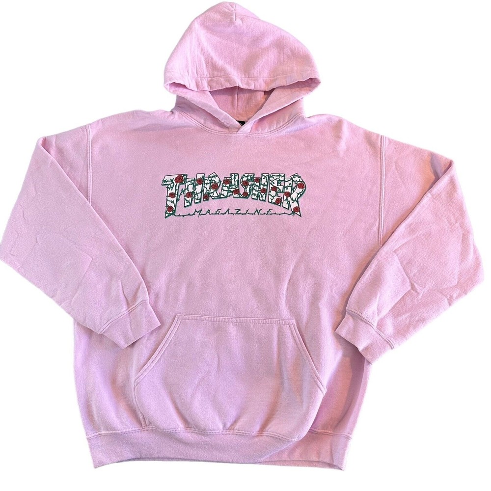 Thrasher Magazine Vintage Roses Pink Hoodie Pullover Skater Y2K Adult Large
